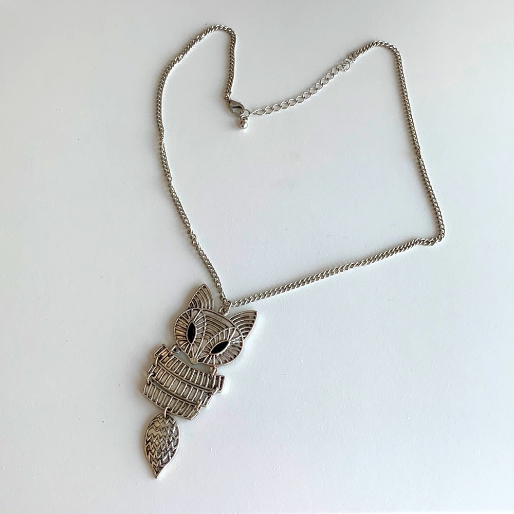 Articulated Silver toned Fox Pendant Necklace